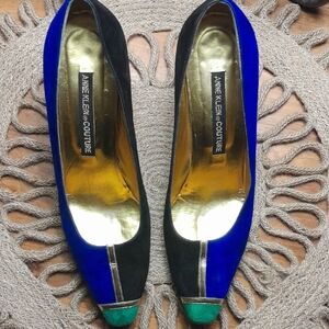 Women's 80's Anne Klein Couture Black, Blue & Green Heels